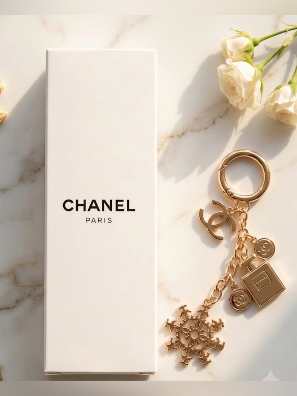 CHANEL keychain charm Gold-Tone Charm Keychain new in box
